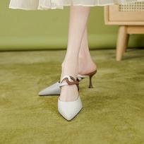 Fashion Outside Slides Job Sexy Pointed Toe Heeled Shoes Women's Slippers and Ladies Sandals Off White Mules Sale H Sandal Top Designs 35 smėlis