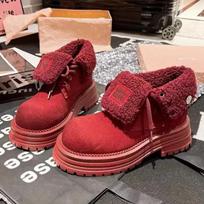 Fashion Women Platform Ankle Snow Boots Flats Fur Suede Shoes Woman Winter 2025 Trend Plush Warm Sport Shoes Chelsea Chunky Botas Mujer 35 raudona