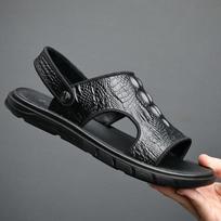 Madingi vyriški natūralios odos sandalai Platforminiai šlepetės Rankų darbo Madingi paplūdimio batai 2024 Įsispiriami batai Atvirais pirštais sandalai Zapatos Hombre 44 gray