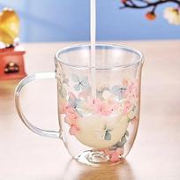 220 ml 320 ml gėlių stiklinis kavos puodelis dvisienis arbatos puodelis su dirbtinėmis gėlėmis, plaunamas tik rankomis Stikliniai indai, nekaitinami 220ml
