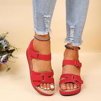 Fashion Summer Women Sandals Wedge Hook&loop Ladies Flats Shoes Sewing Platform Female Open Toe Casual Sandals Plus Size Woman Shoes 35 raudona
