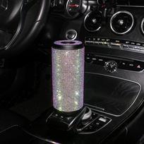 Cilindrinė automobilinė servetėlių dėžutė su kristalais, deimantais, kalnų krištolu, automatinis servetėlių laikiklis, sėdynės atlošo popierinių rankšluosčių užvalkalas, blizgūs automobilio aksesuarai moterims black