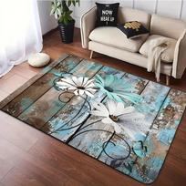 Rustic Wooden Daisy Floral Butterfly Area Rug  Flannel Carpets for Home Living Room Kitchen Bedroom Decor Anti-Slip Floor Mat 40X60cm-16x24in