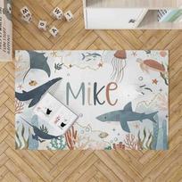 Ocean Shark Nursery Rug Ocean Life Baby Boy Room Decor Underwater World Carpet Kids Playroom Mat Baby Bathroom Anti-Slip DoorMat 40X60cm-16x24in
