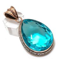 Swiss Blue Topaz Gemstone Handmade Copper Jewelry Pendant 2.17  Z9T53