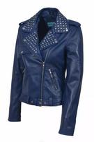 Women's Lambskin Leather Jacket Biker Belted New Motorcycle Blue Stylish Jacket XS mėlyna