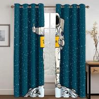 Personalized Creative Astronaut Pattern High Blackout Curtains Technology Sense Starry Sky Space Shading Drape Bedroom Curtain W55 X H120cm X 2&HOOK