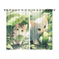 Bedroom Curtain High Blackout Window Cute Kitten Home Living Bedroom Room Thick Shading Drape Cute Pattern Clackout Hot Selling W55 X H120cm X 2&HOOK