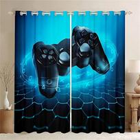 Game Handle Gamepad Video Gamer Switch Window Curtain Blinds For Living Room Kids Bedroom Bathroom Kicthen Door Home Decor2Pcs W65X60H(cm)X2Pcs&Grommet Top gray