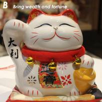 5.5 Inch Ceramic Maneki Neko Ornament Lucky Fortune Cat Feng Shui Decoration Figurine Piggy Bank Money Box With Placemat red