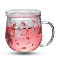 300ml Sakura Mug Glass Mug Transparent Heat Resistant Glasses with Tea Infuser Filter Lid Cherry Cup Set Flower Teacup for Home 300ml white