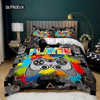 Game Duvet Cover Set Retro Video Game Comforter Cover Twin Size Gamer Player Bedding Set Gaming Control Button Zone Quilt Cover EU single(135x200cm)