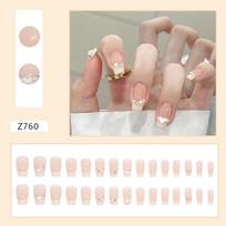 24 Pcs Short Ballet White Pearl Burst Flash Cream Yellow French Cute Girl Fake Nail Finished Product Wearing Nail Ins Wind