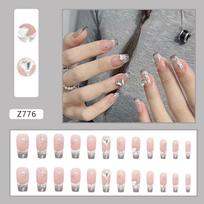 Medium And Long Ballet Nail Soot Gradual Change French Stars Giant Flash Love Diamond Wear Nail Piece Nails
