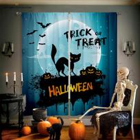 Blackout Insulation Curtains, Cartoon Print, Halloween, Pumpkin, Castle, Bedroom, Restaurant, Holiday Party, Decorative Curtain W100xH130(CM) folio&Grommet Top