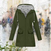 Moteriška Stripe Stripe nuo lietaus lauko plius vandeniui atspari lietpaltis su gobtuvu, atspari vėjui L armijos žalia spalva
