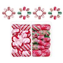 Christmas Full Cover Stick on Nails Lines Press On Nails Short Square False Nails Glittering Artificial Nails for Winter pink