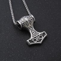 316L Stainless Steel Thor's Hammer Necklace - Norse Viking Pendant with Celtic Trinity Design for Men's Magick Talisman Jewelry Single Pendant gray