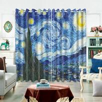 3D Custom Modern American Nordic Monet Van Gogh Art Painting Room Curtain Bedroom Living Room Semi-blackout Curtain Free Shippin (50Wx50H)x2(CM)&Rod Pocket gray