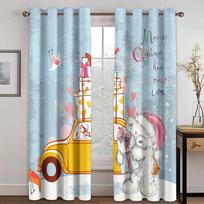 Cute Cartoon Christmas Pattern Curtains Santa Car House 2 Panel Living Room Bedroom Kitchen Balcony Windows Decorative Curtains 50W130H(CM)X2PCS&Hook white