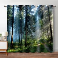 Forest natural style eco-friendly printed living room bedroom decorated with 90g polyester green eye curtain fabric two panels W50xH130(CM)x2pcs&Grommet Top gray