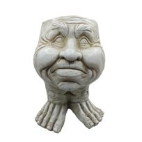 Plant Flower Pot Yard Garden Patio Vase, Human Face Resin Statue Planter, Unique Muggle Head Planter gray