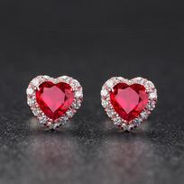 BELLA BOX New Korean Version Sweet Heart-shaped Ruby Earrings Female Temperament Love Color Treasure Earrings For Her Girlfriend's Birthday Gift rožinio aukso spalvos