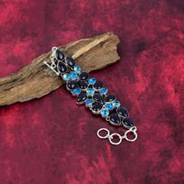 Blue Sunstone, Blue Topaz Bracelet, 925 Solid Sterling Silver Gemstone Jewelry, Handmade Bracelet For Mother Day Adjustable With 8 Inches mėlyna