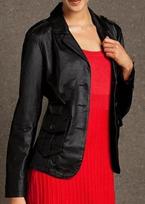 Women Leather Blazer Real Soft Lambskin Three Button Black Handmade Slim Fit Coat S juoda