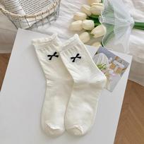 Solid Color White Socks Bow Print Ballet Style Sweet Girls Middle Tube Socks Women Japanese Style Lolita Kawaii Cute Long Socks