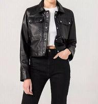 Black Women Shirt Stylish Genuine Soft Lambskin Leather Casual Handmade Designer S juoda