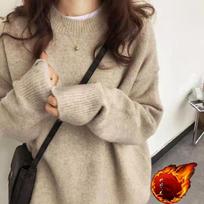 Autumn Winter New Loose Fit Vintage Sweater Women Grey Solid Warm Pullover Round Neck Knitted Tops Harajuku Soft Office Lady Clothes S abrikosas