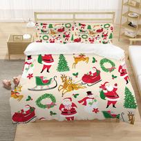 3D Jolly Christmas Patterned Duvet Cover With Pillowcase Stylish Bedding Set Single Double Full Queen King Size Bedroom Decor EU single(135x200cm) white