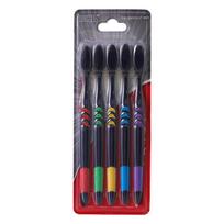 Little Moon Bamboo Charcoal Toothbrush Set - 5 White Brushes, 10 Pack, Soft Bristles, Adult Size Five Pack juoda