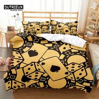 Poker Duvet Cover Dice Chips Bedding Set Playing Gambling Poker Card Game Leisure Theme Quilt Cover With Pillowcases Room Decor EU single(135x200cm)
