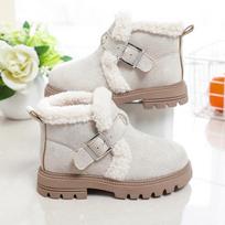 Children Snow Boots for Girls 2024 Britain Style Autumn and Winter New Versatile Thick Bottom Warm Kids Boys Short Boots Simple 26 smėlis