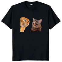 Sad Cat Mewing T Shirt Funny Two Cats T-shirt New Printed T-Shirt Men's Fashion Cotton Short Sleeve Top T-Shirts Men’s S brown