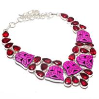 Cameo, Garnet Ethnic 925 Sterling Silver Jewelry Necklace 18  Y5F53