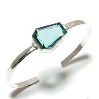 Swiss Blue Topaz Gemstone Ethnic 925 Silver Cuff Bangle Adjustable q3W69
