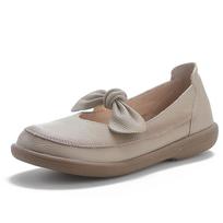 New autumn ballet flats with bow women's slip on loafers authentic leather moccasins woman wide toe flats ladies elegant shoes CN 35