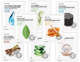 LEBELAGE Radiant Complexion 8-Pack,Total Masks Facial Masks: Aloe Vera, Activated Charcoal, Hyaluronic Acid, Cucumber Essence, Pore Purifying