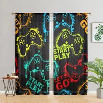 2 pieces, game controller printed curtains - semi transparent - suitable for living room, bedroom, kitchen, home decoration W150CM H166CM&Rod pocket