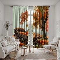 2pcs set HD Thanksgiving Harvest pumpkin wooden cart decorative curtain Yellow tie digital printed curtain Home decoration st W52H63inchW132H160cm