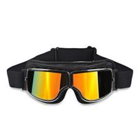 Foldable Retro Motocross Goggles Vintage Leather Motorcycle Glasses Windproof Breathable Moto Cycling Helmet Scooter Goggles black