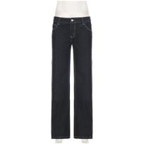 New Flare Jeans Women Vintage Low Waisted Embroidery Trousers Aesthetic Streetwear Casual Cargo Pants 2025 Women's Clothing S tamsiai mėlyna spalva