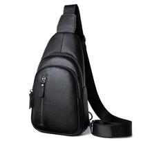 Men's Fashion Leather Sling Bag Zipper Package Chest Shoulder Crossbody Bag Motorcycle Satchel Male Briefcases black