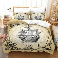 Nautical Pirate Duvet Cover Set Sailboat Theme Bedding Set Palm Tree Island Treasure Hawaiian Beach Cartoon Comforter Cover Full 70x133cm 2pcs