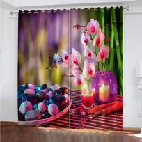 Curtains For Living Room 2 Pieces Fashion Candles Flowers Leaves 3D Shading Window Curtain For Bedroom Decor Hook W70xH160cmx2&Grommet Top