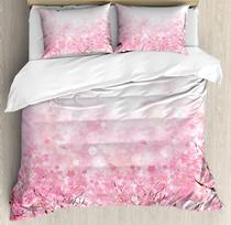 Pale Pink Bedding Set For Bedroom Bed Home Japanese Cherry Blossom Sakura Tree with Roman Duvet Cover Quilt Cover And Pillowcase EU single(135x200cm)