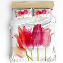 3pcs Bedding Set Tulips Red Flower Home Textile Duvet Cover Pillow Case Boy Kid Teen Girl Bedding Covers Set EU single(135x200cm) red